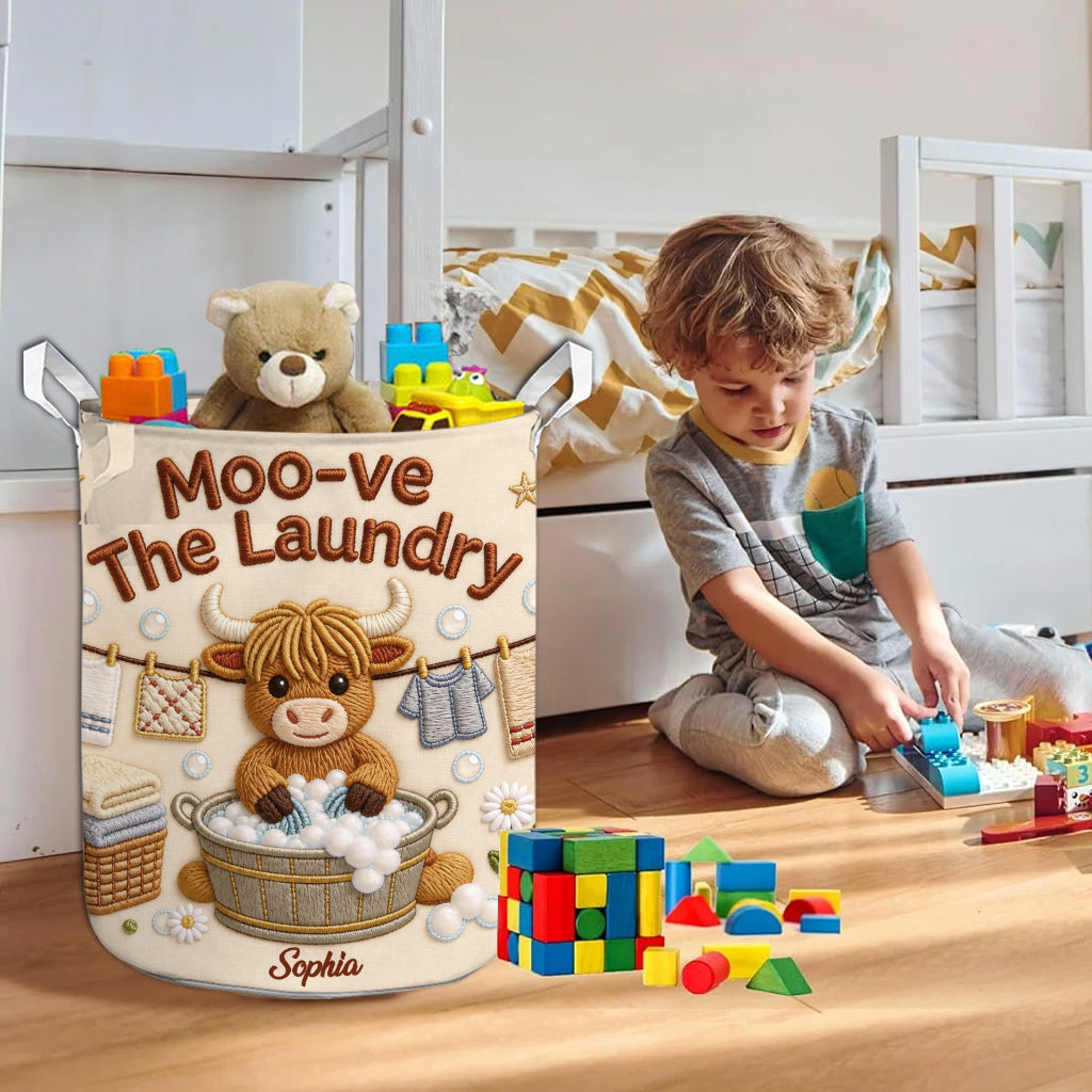 Moo-ve The Laundry - Personalized Highland Cow Storage Basket