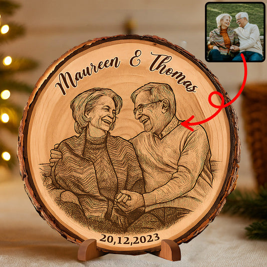 Custom Photo on Bark Edge Wood - Personalized Couple Custom Shaped Wood Plaque