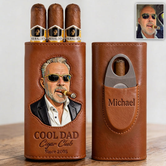 Papa liebt Zigarren - Personalisierte Leder Zigarrenhumidor Box