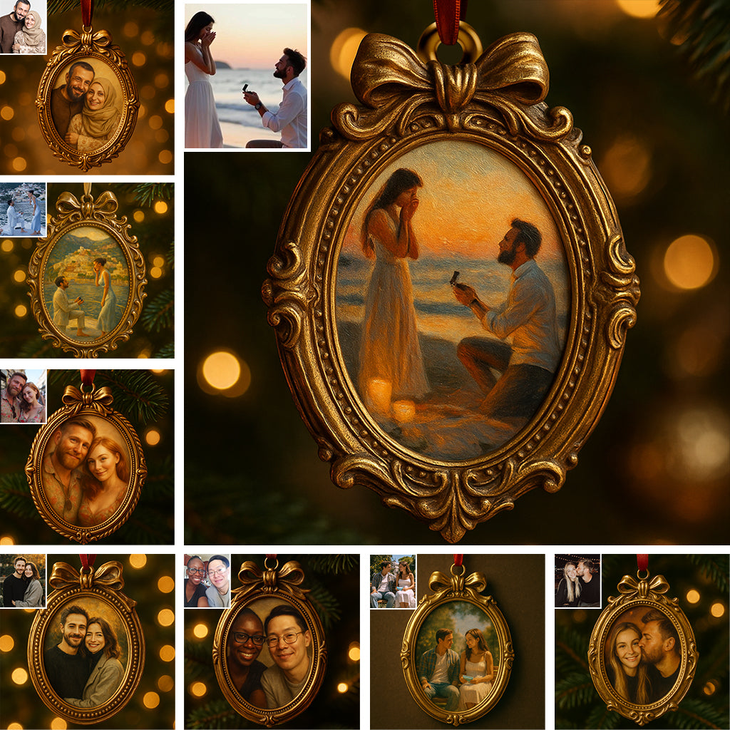 Elegant Family, Couple Portrait Ornament - Personalized Couple Ornament
