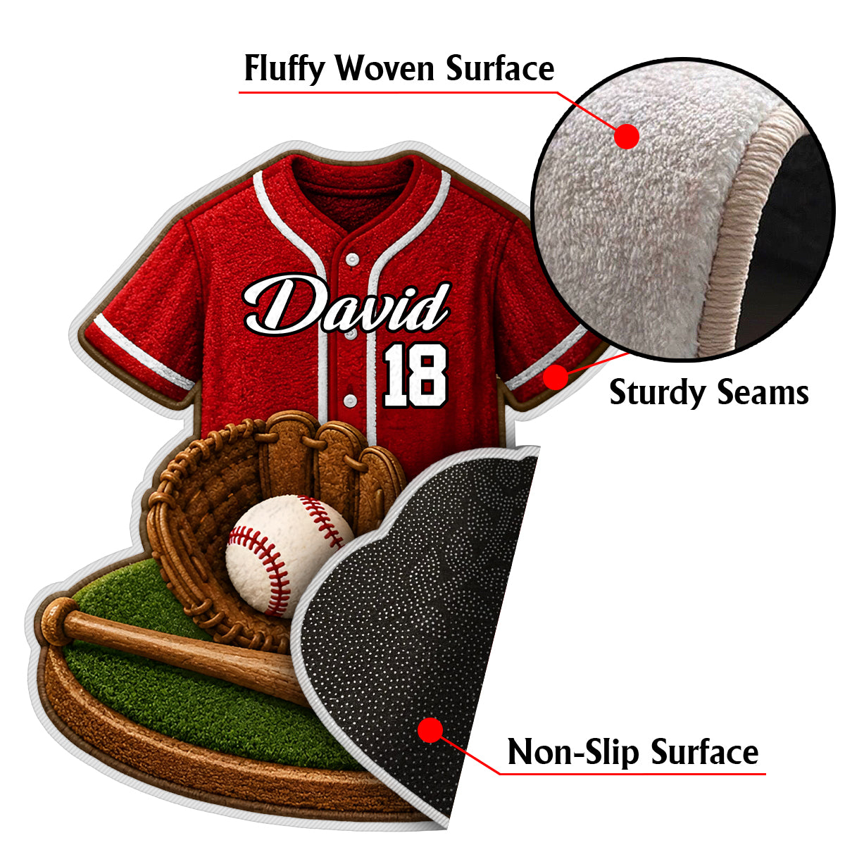 Baseball Player - Personalized Baseball Non-Slip Tufted Rug