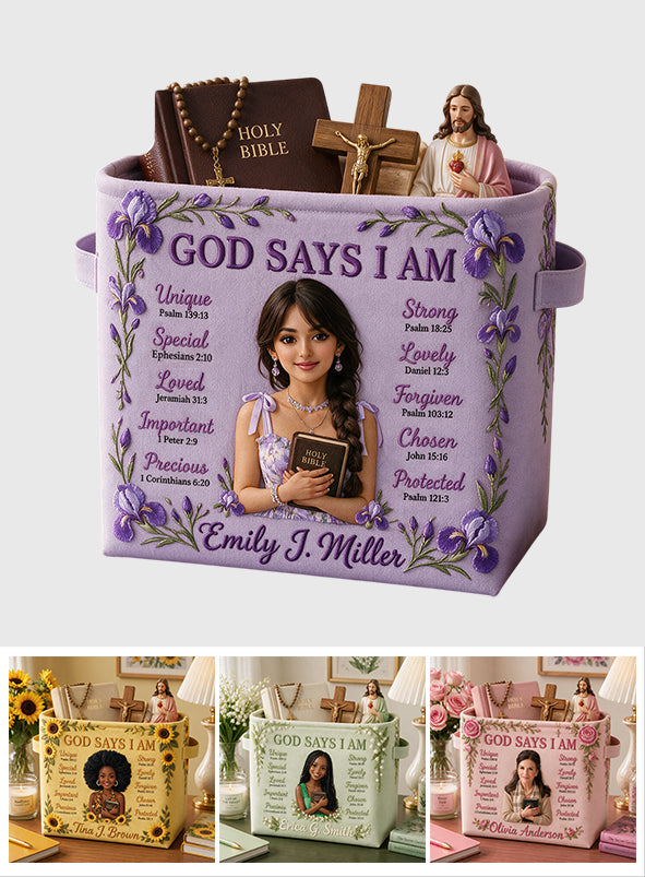 God Says I Am - Personalized Christian Rectangle Storage Basket