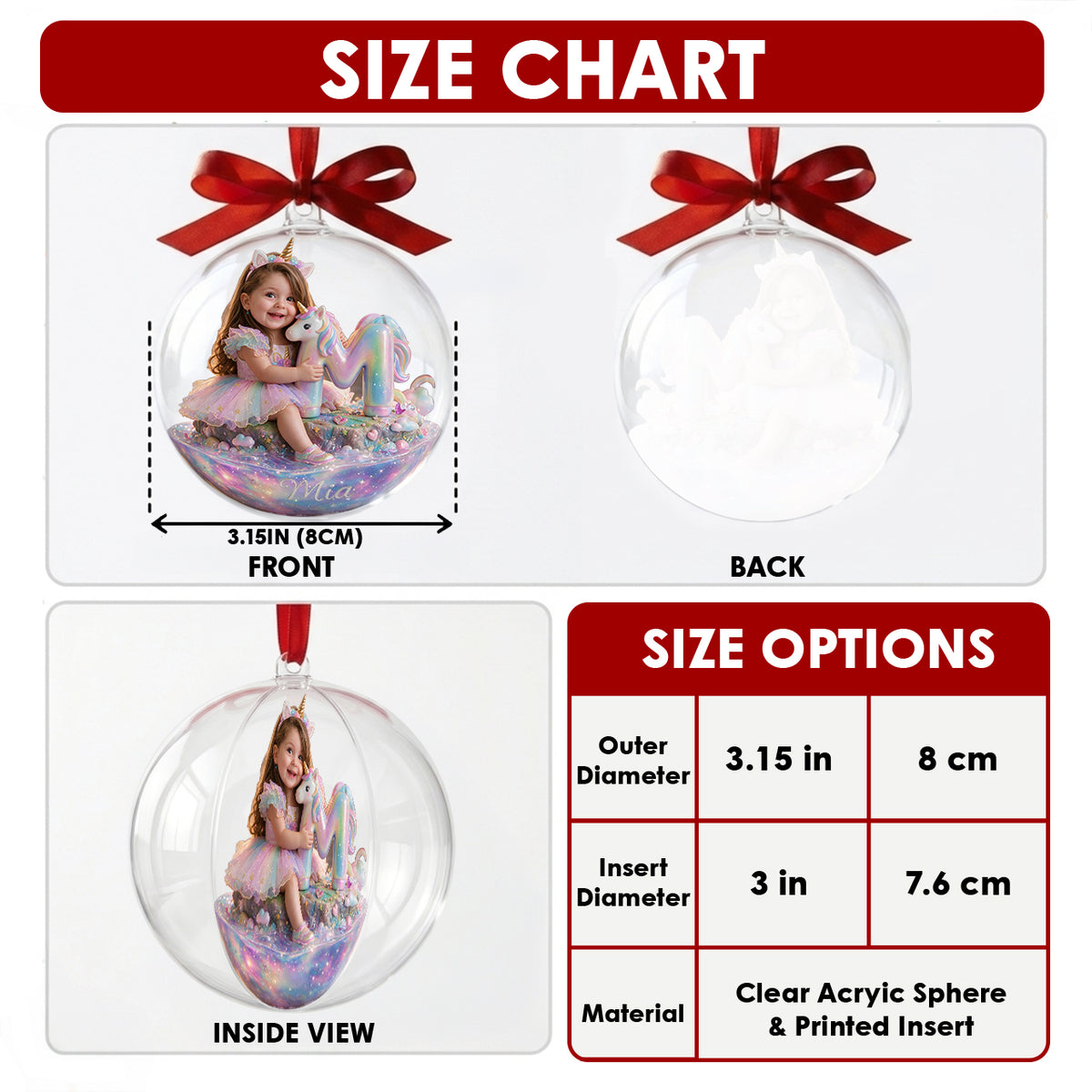 Ornement en Acrylique Personnalisé - Sirène & Licorne