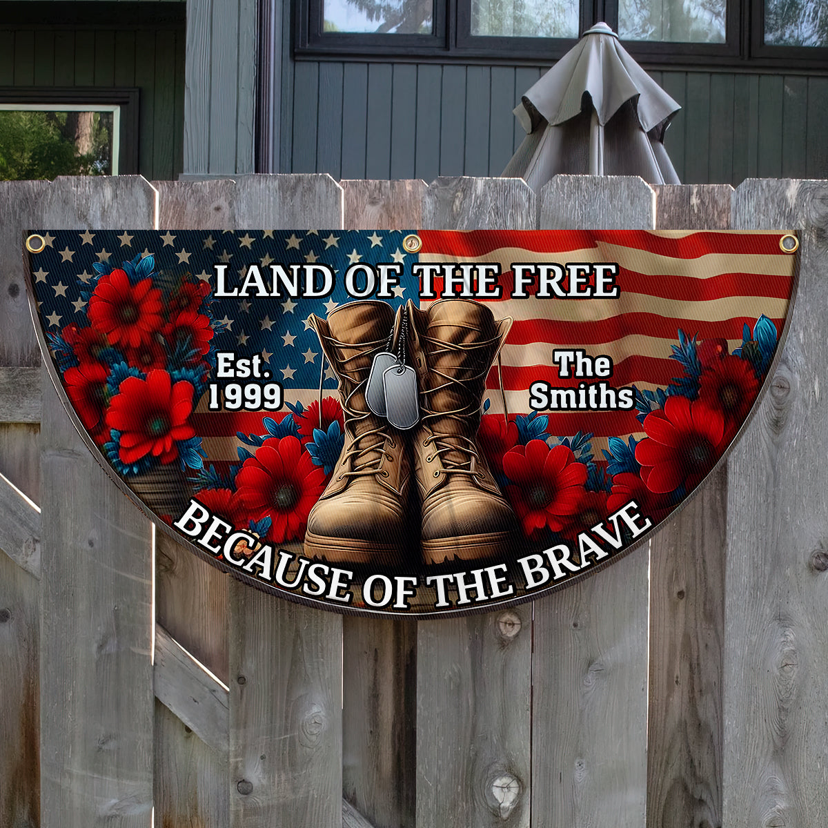 Grâce aux braves - Drapeau de supporter plissé personnalisé pour vétérans