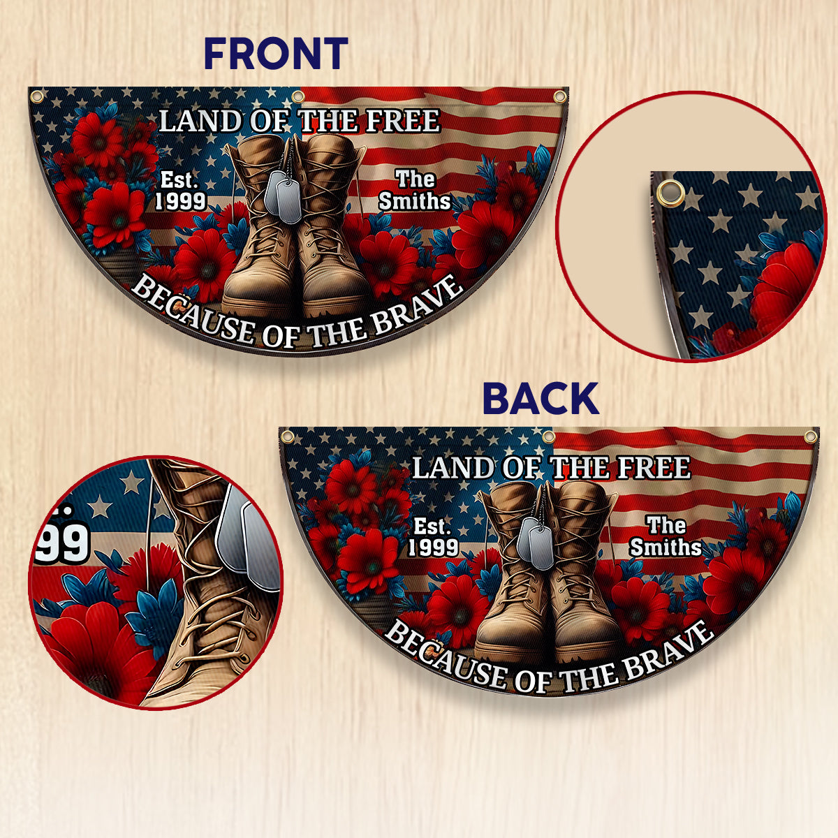 Grâce aux braves - Drapeau de supporter plissé personnalisé pour vétérans