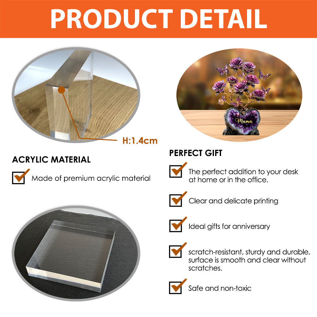 Amethyst Style Rose Tree Gift For Mother/ Grandma/ Wife... - Personalized Mother Custom Shaped Acrylic Plaque