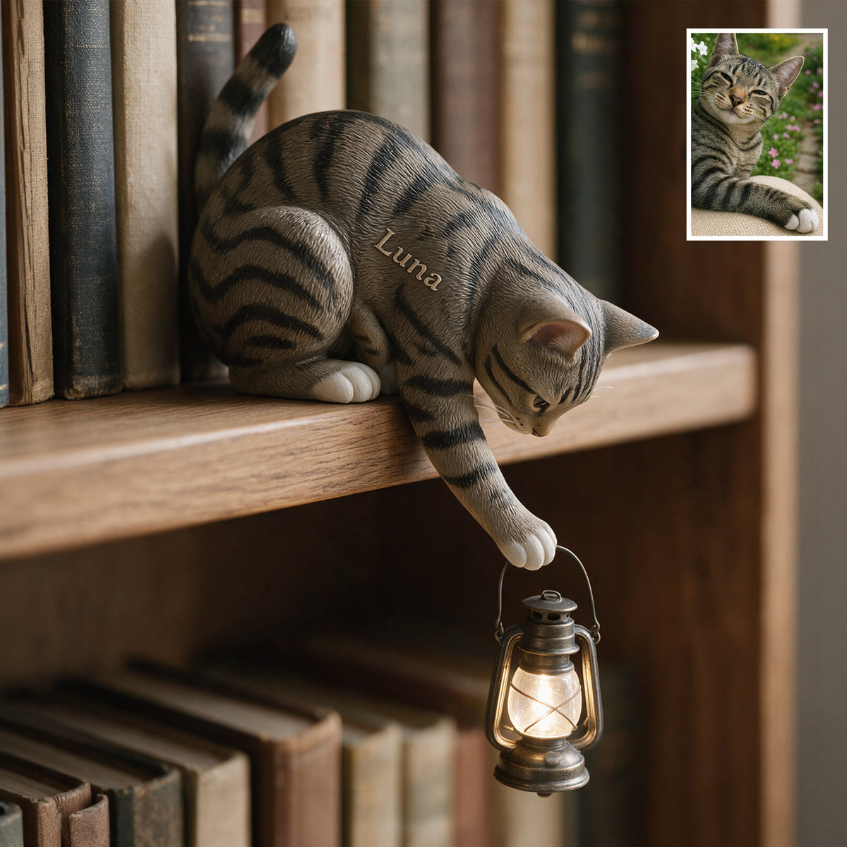Little Light Keeper - Personalisierte Katzenbuchregal-Lampe