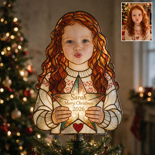 Jedes Foto - 1. Weihnachten - Personalisierter LED-Lichtbaumspitze für Kinder
