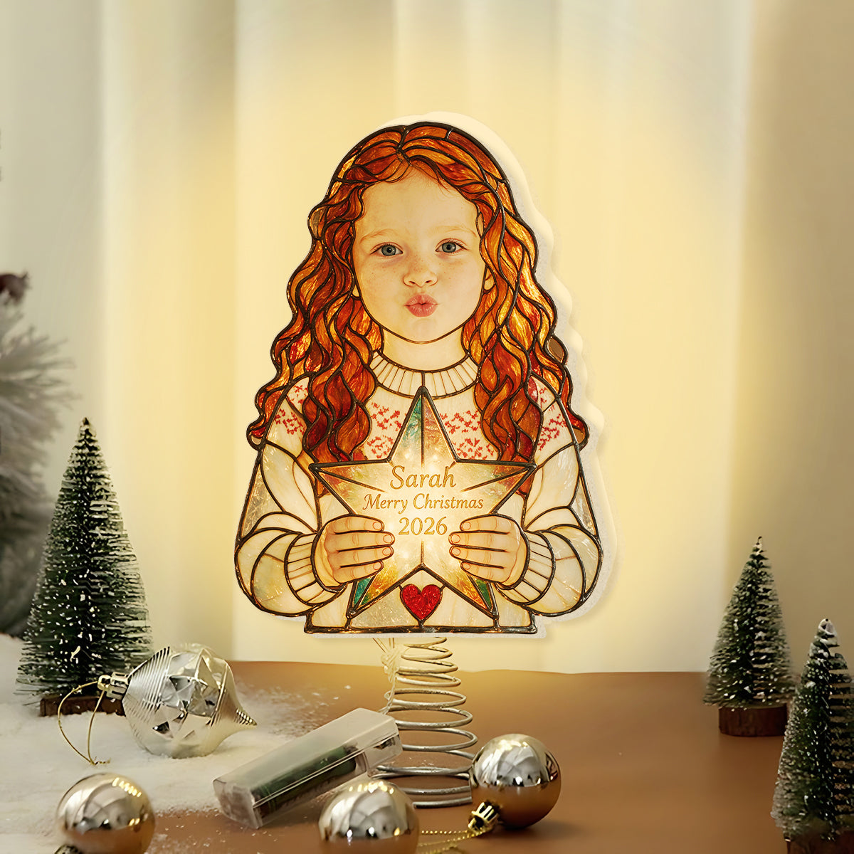 Any Photo - 1st Christmas - Personalized Kid LED Light Tree Topper