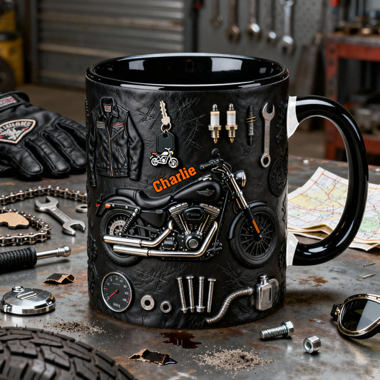 Motorrad – Personalisierte Tasse und Untersetzer mit Biker-Motiv