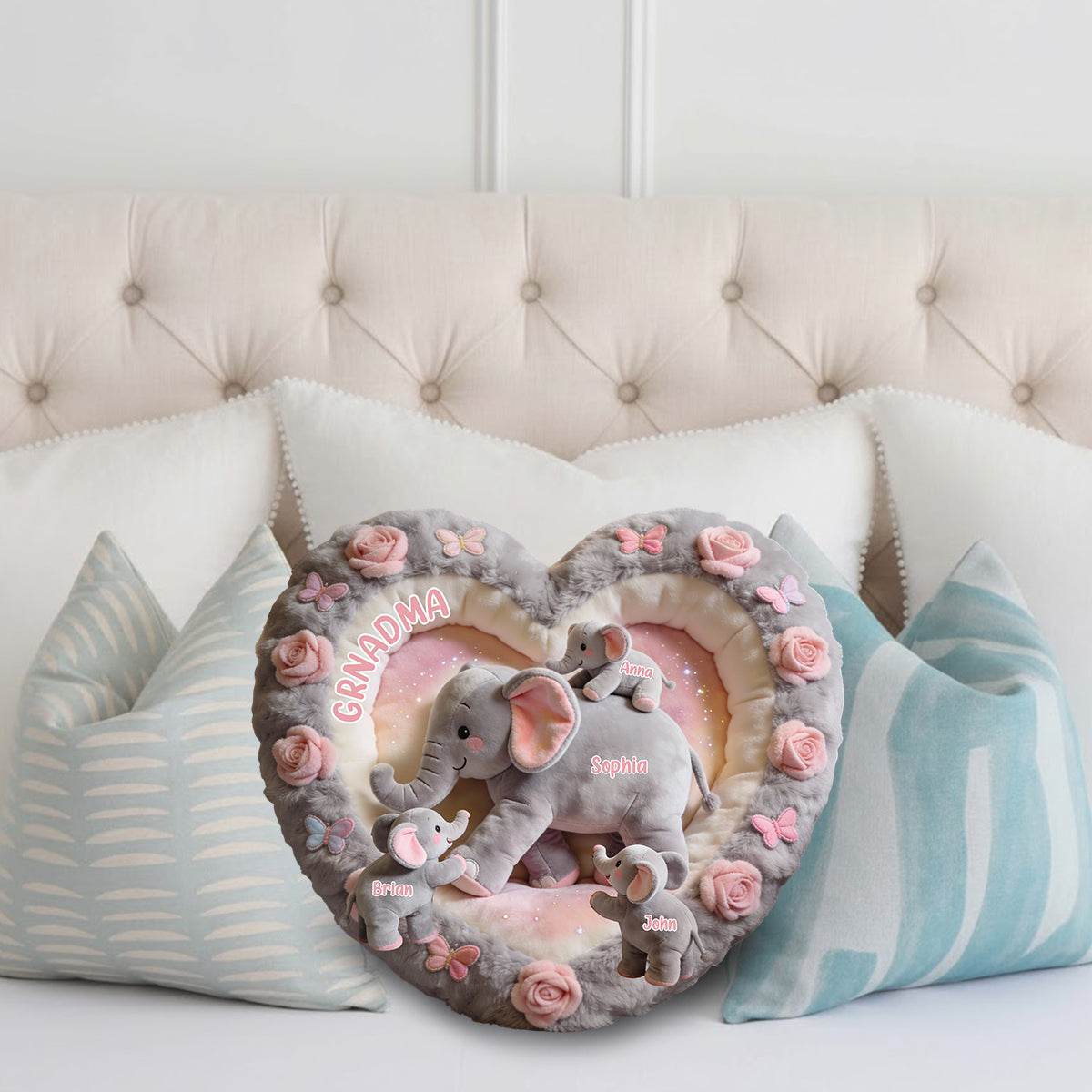 Cadeau Nana Éléphant pour Maman, Grand-mère - Coussin personnalisé en fausse fourrure en forme de grand-mère