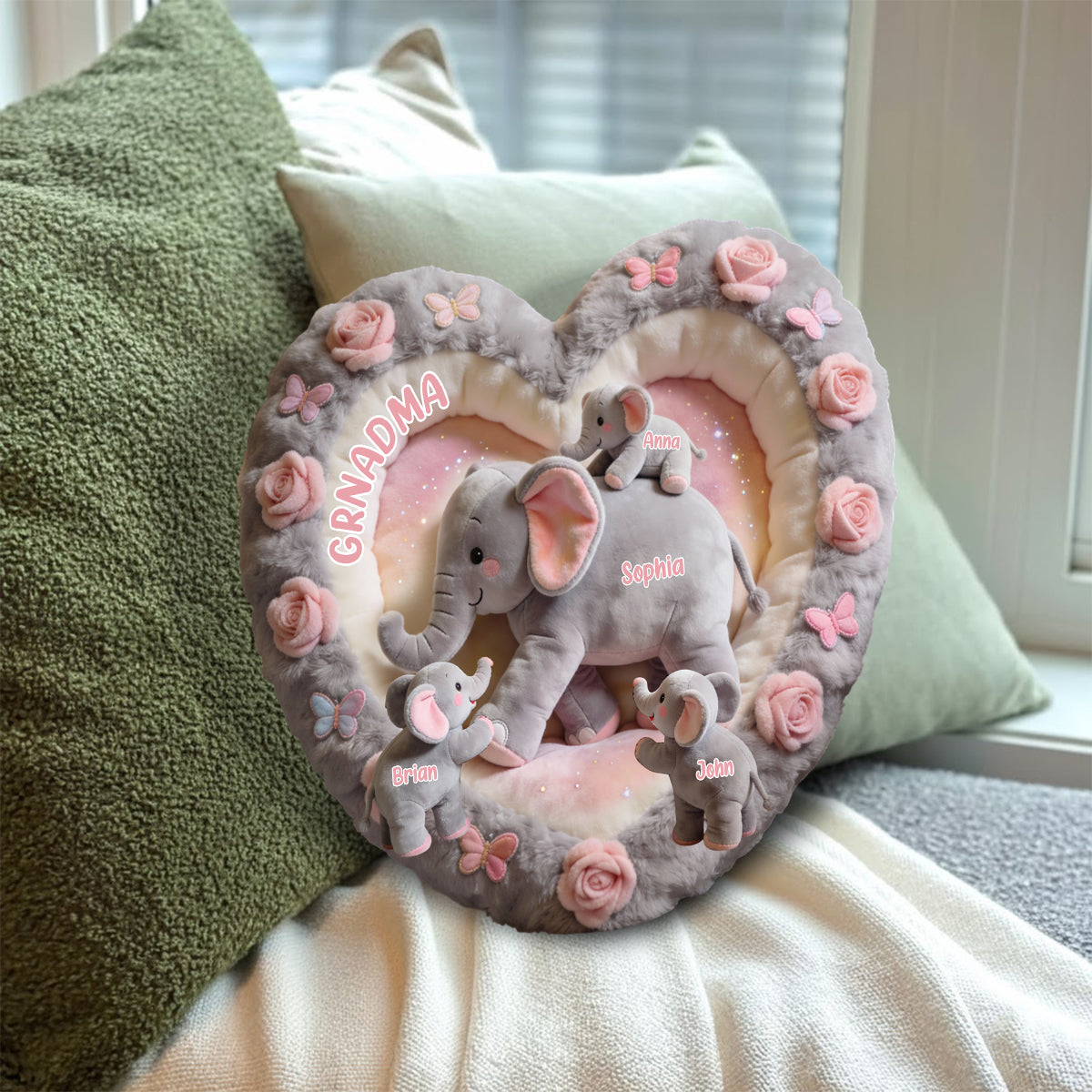 Cadeau Nana Éléphant pour Maman, Grand-mère - Coussin personnalisé en fausse fourrure en forme de grand-mère