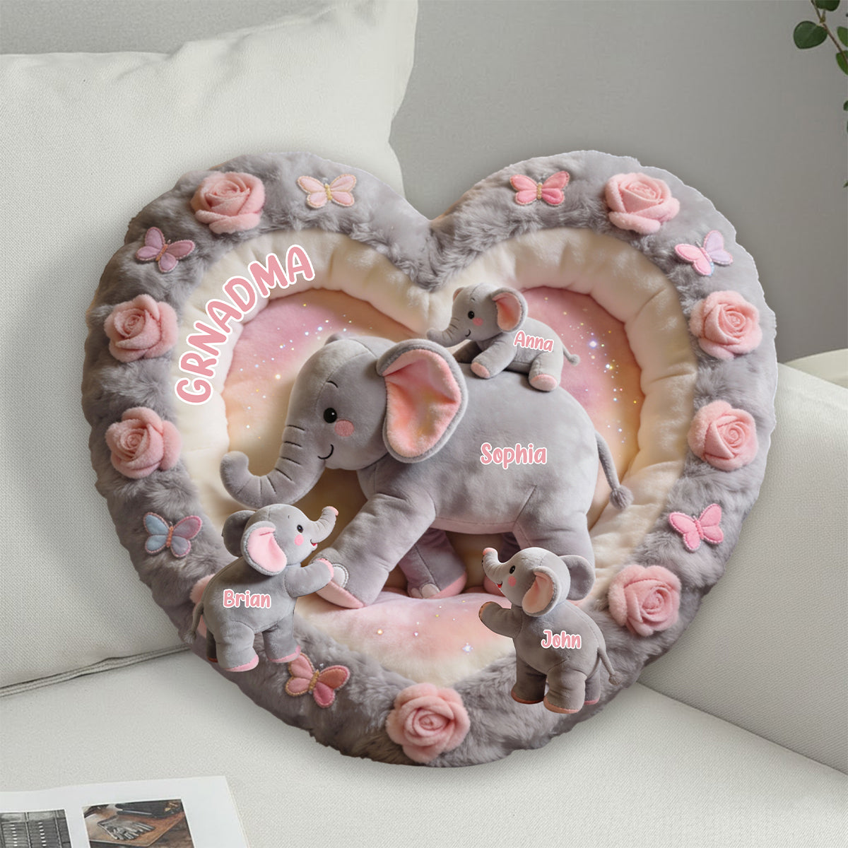 Cadeau Nana Éléphant pour Maman, Grand-mère - Coussin personnalisé en fausse fourrure en forme de grand-mère