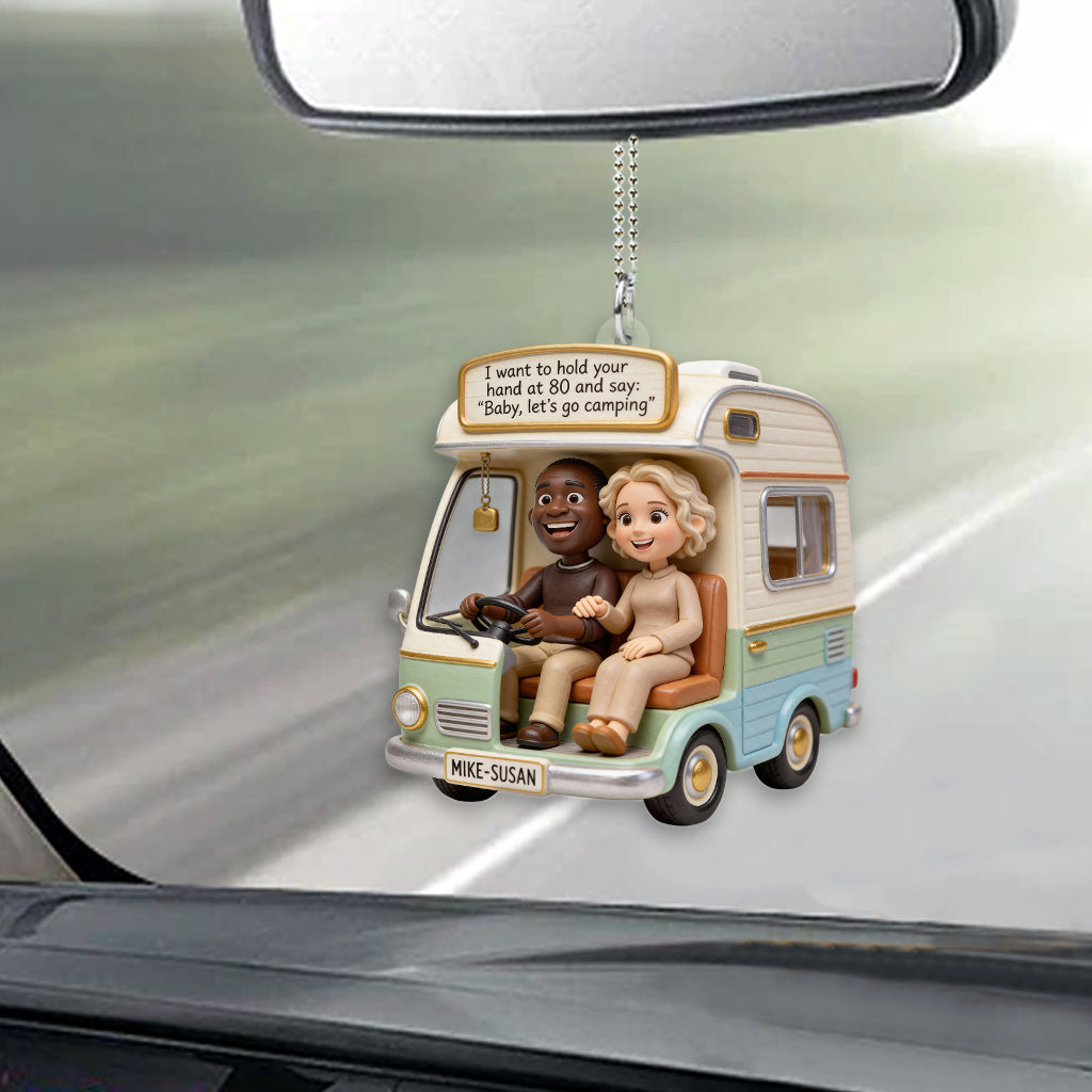Partons camper ! - Ornement de voiture transparent et personnalisé pour le camping