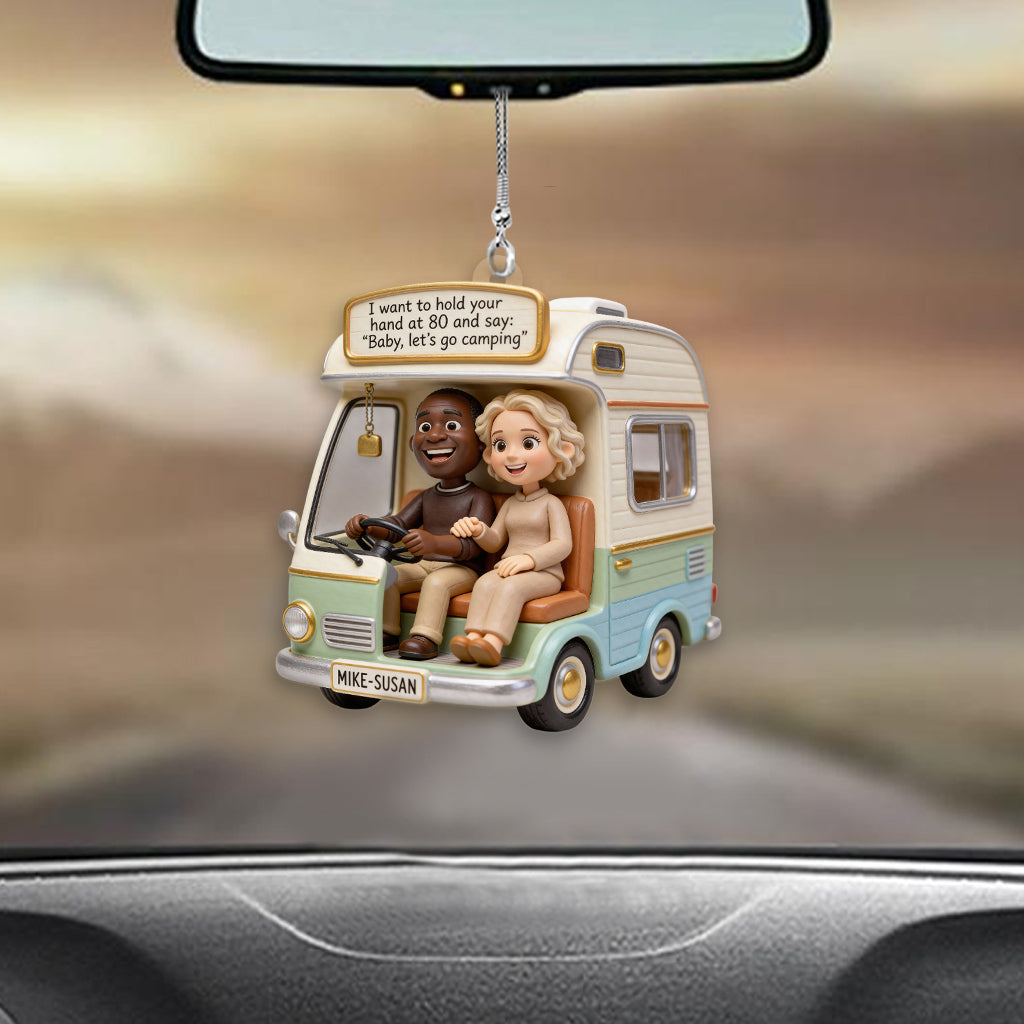 Partons camper ! - Ornement de voiture transparent et personnalisé pour le camping