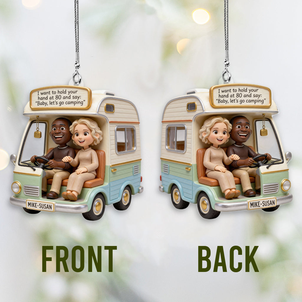 Partons camper ! - Ornement de voiture transparent et personnalisé pour le camping