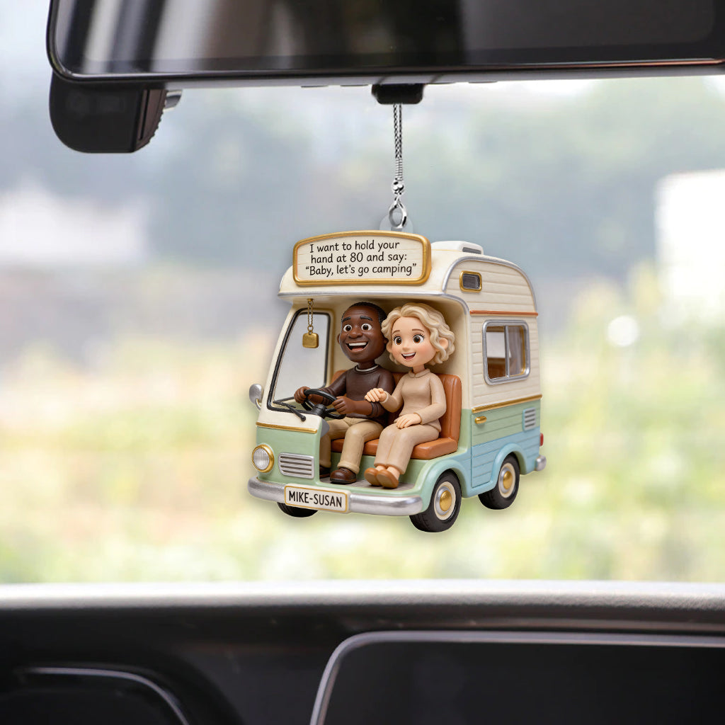 Partons camper ! - Ornement de voiture transparent et personnalisé pour le camping
