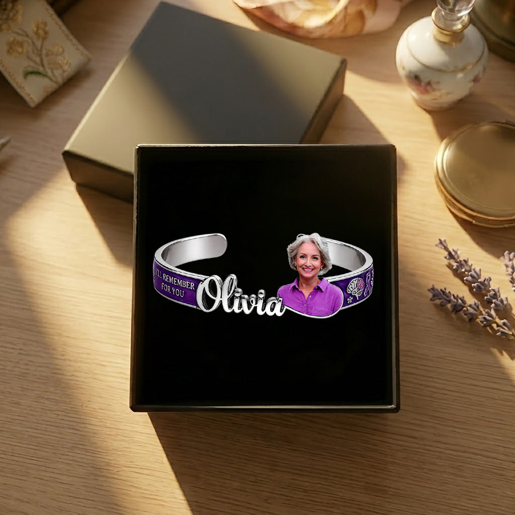 Purple Ribbon Support Dementia Alzheimer Awareness - Personalized Alzheimer Awareness Shaped Cuff Bracelet