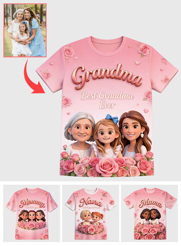T-shirt personnalisé « Meilleure maman/grand-mère du monde » avec n'importe quelle photo