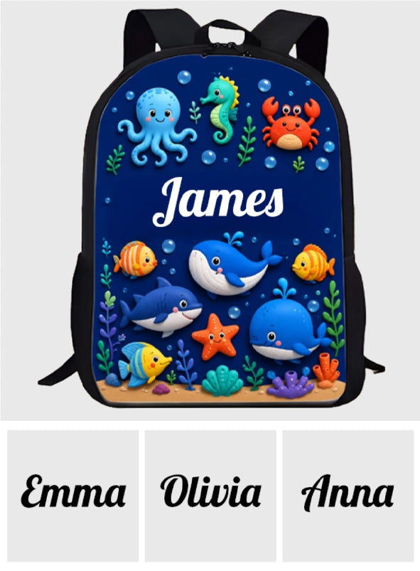 Ocean Life, Back To School Gift - Personalized Kid Changeable Leather Patch Backpack
