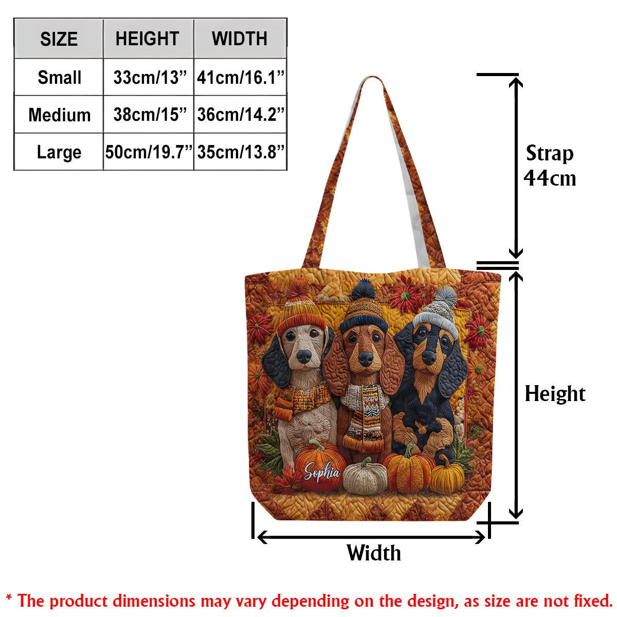 Autumn Dog - Personalized Dachshund Quilted Tote Bag