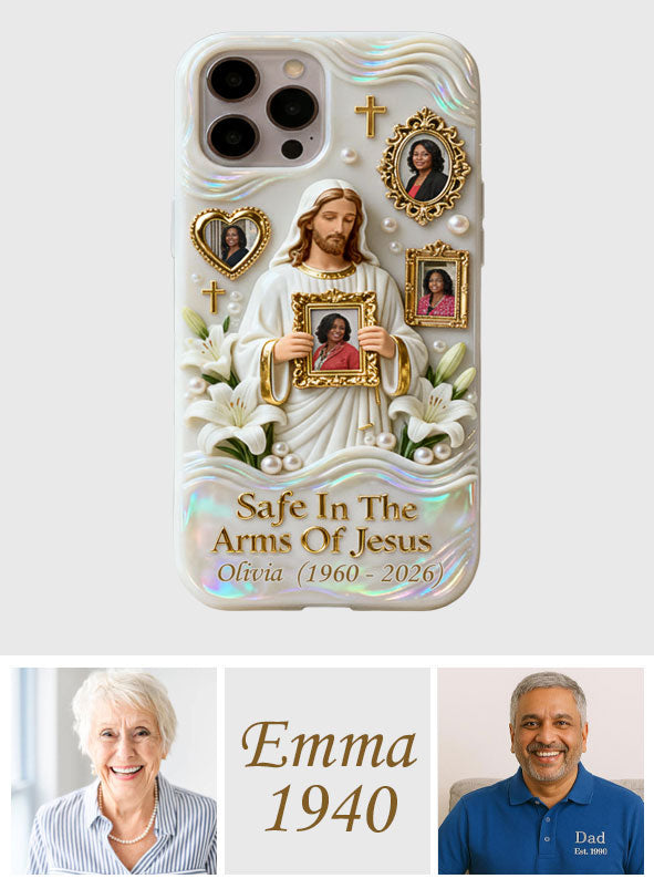 Sauver dans les bras de Jésus - Coque de téléphone commémorative personnalisée avec impression intégrale