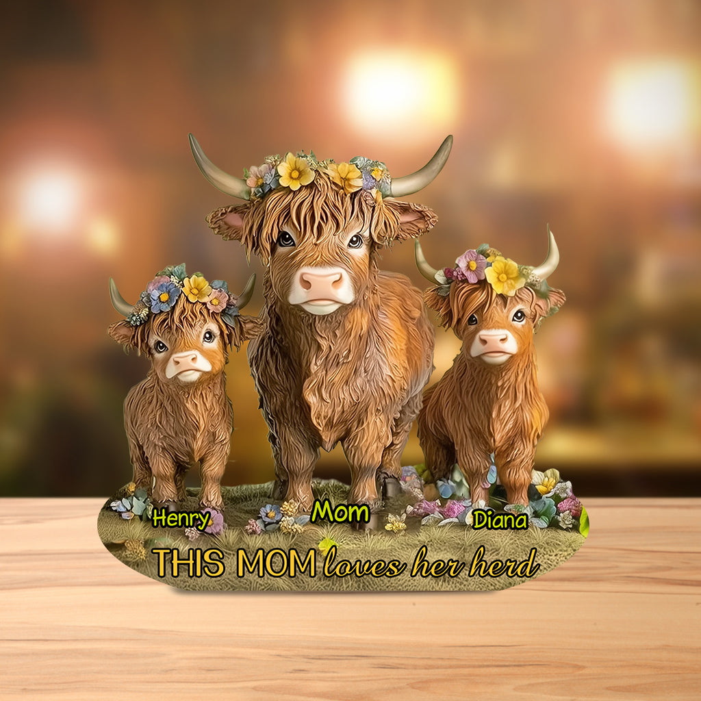 This Mom Loves Her Herd Highland Cow Mother Grandma - Personalized Mother Custom Shaped Acrylic Plaque
