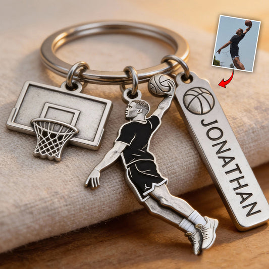 Basketball-Liebe – Personalisierter Basketball-Schlüsselanhänger mit Anhängern