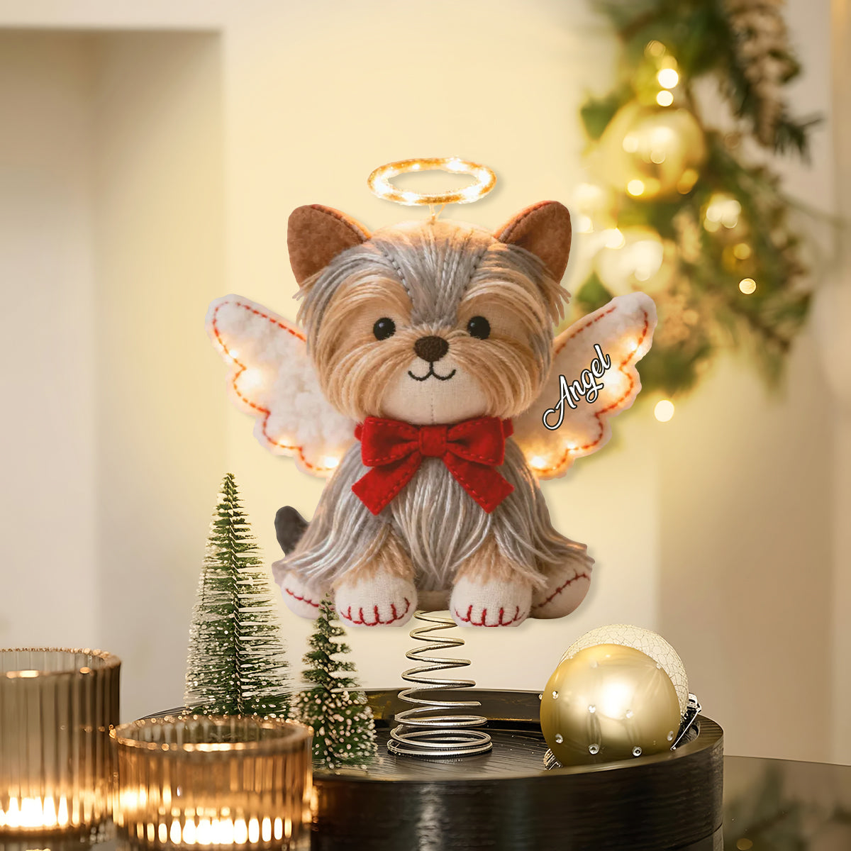 Frohe Weihnachten – Personalisierte LED-Baumspitze mit Hundemotiv