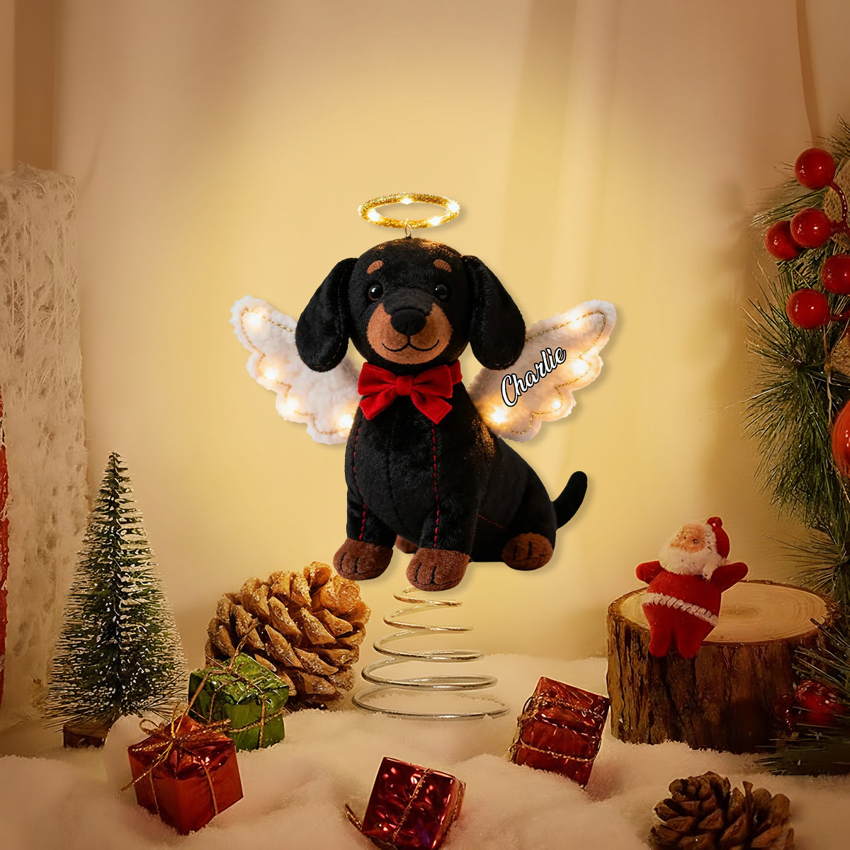 Frohe Weihnachten – Personalisierte LED-Baumspitze mit Hundemotiv