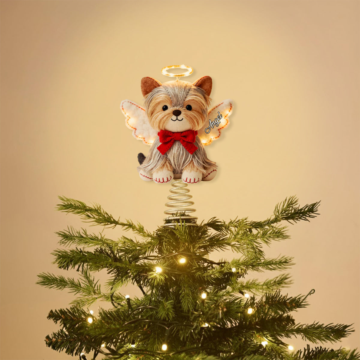 Frohe Weihnachten – Personalisierte LED-Baumspitze mit Hundemotiv