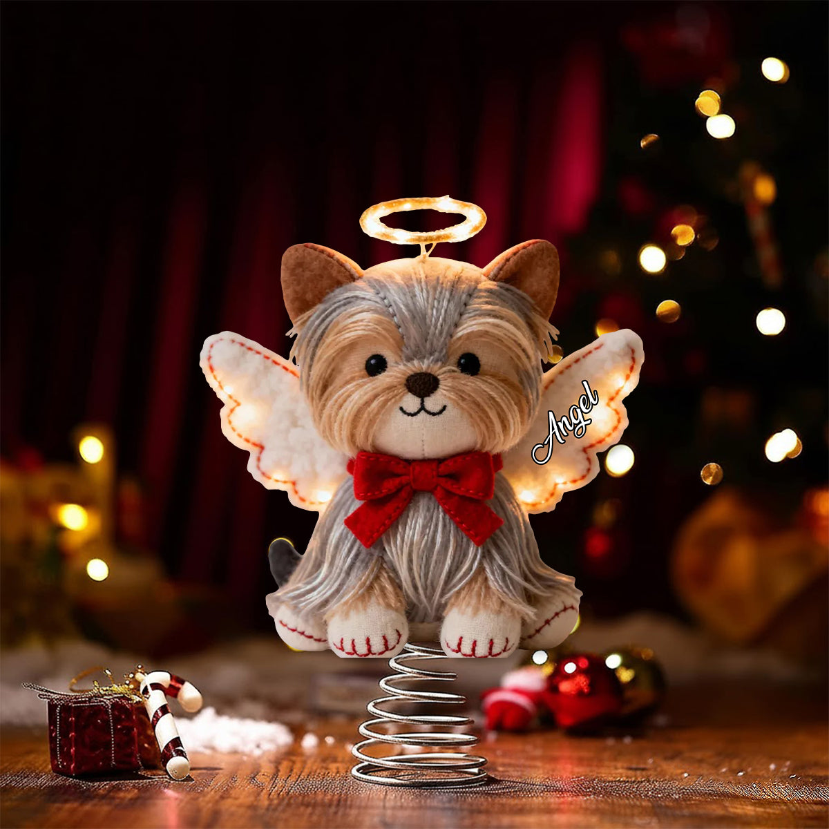Frohe Weihnachten – Personalisierte LED-Baumspitze mit Hundemotiv