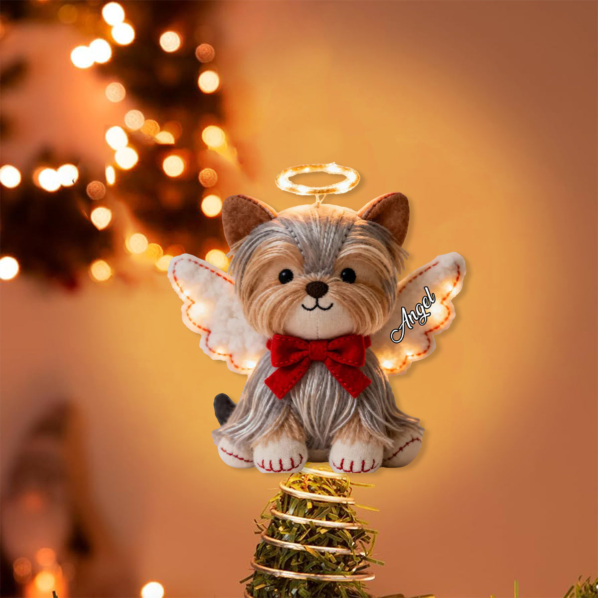 Frohe Weihnachten – Personalisierte LED-Baumspitze mit Hundemotiv