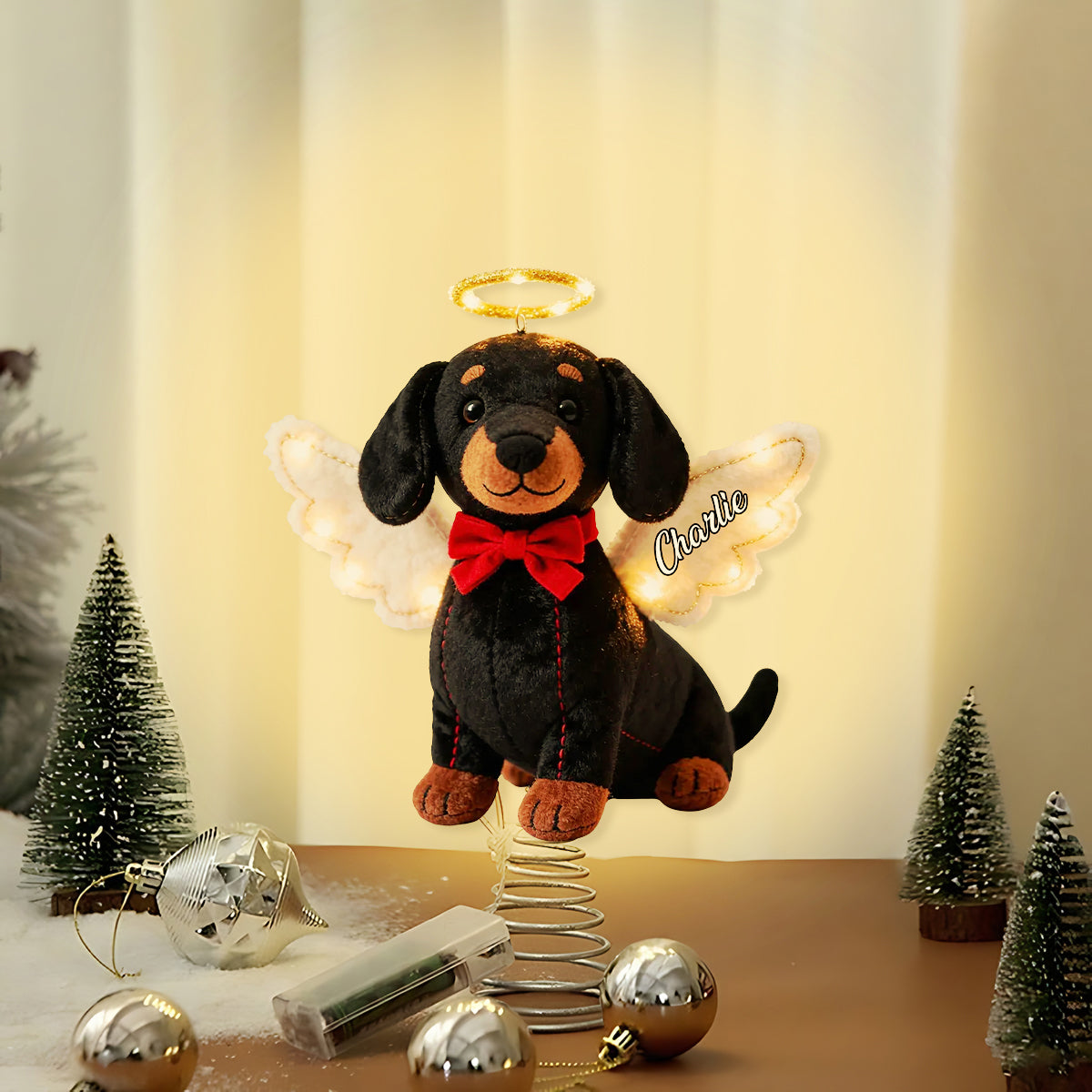 Frohe Weihnachten – Personalisierte LED-Baumspitze mit Hundemotiv