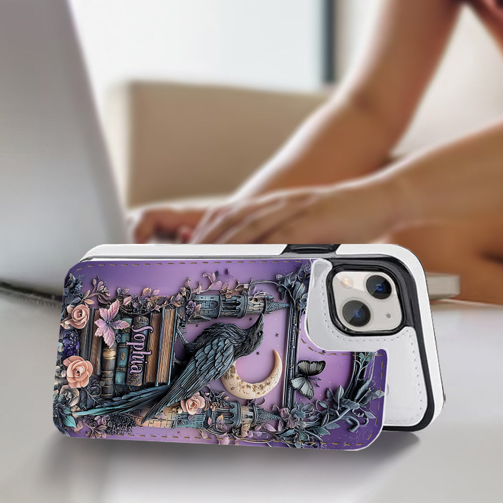 Étui portefeuille pliable personnalisé Dark Academia Book Reader - Étui de téléphone avec livre intégré