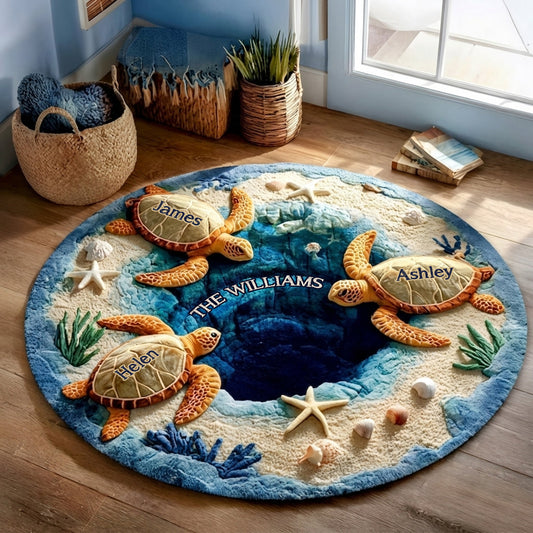 Unsere Familie – Personalisierter, rutschfester, getufteter Schildkröten-Teppich