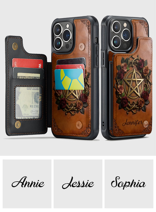 Étui portefeuille pour téléphone personnalisé avec symbole magique et sorcière, entièrement imprimé