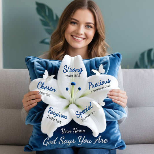 Gott sagt, du bist das perfekte Geschenk für deine Lieben – personalisiertes christliches Kissen aus Kunstfell.