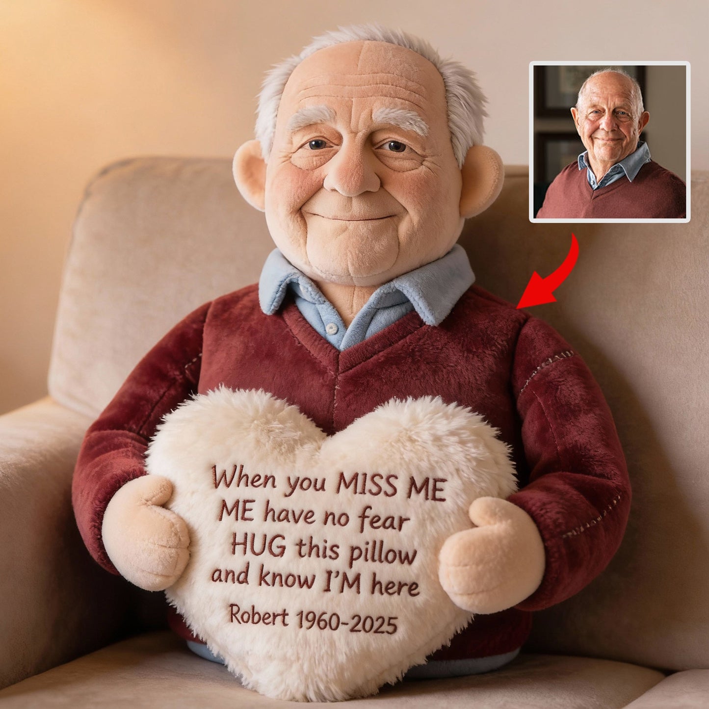 Custom From Photo - When You Miss Me - Personalized Memorial Faux Fur Shaped Pillow