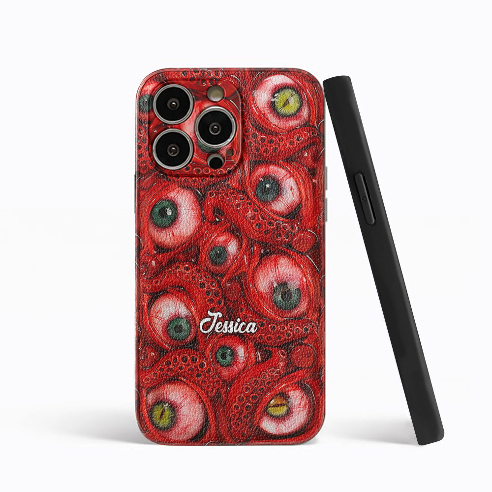 Horror Bloody Eyes - Personalisierte Halloween-Handyhülle aus Leder