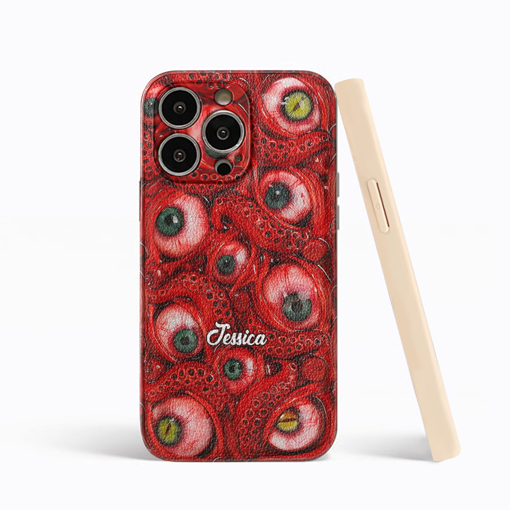 Horror Bloody Eyes - Personalisierte Halloween-Handyhülle aus Leder