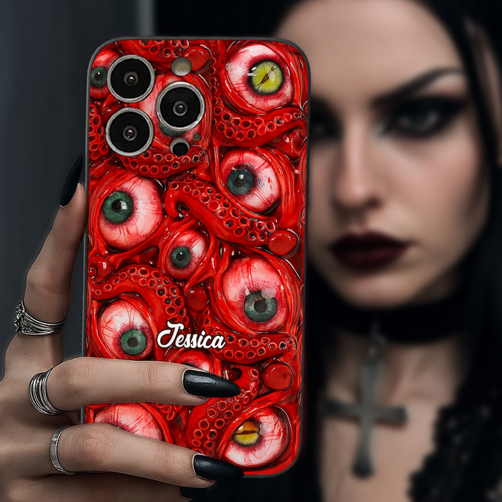 Horror Bloody Eyes - Personalisierte Halloween-Handyhülle aus Leder