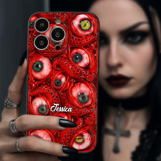 Horror Bloody Eyes - Personalisierte Halloween-Handyhülle aus Leder