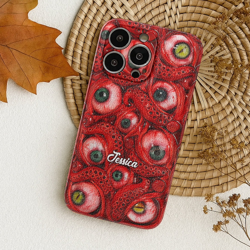 Horror Bloody Eyes - Personalisierte Halloween-Handyhülle aus Leder