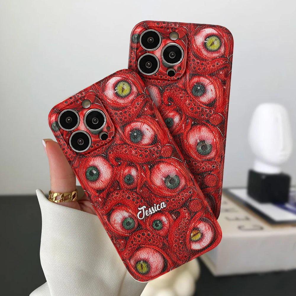 Horror Bloody Eyes - Personalisierte Halloween-Handyhülle aus Leder