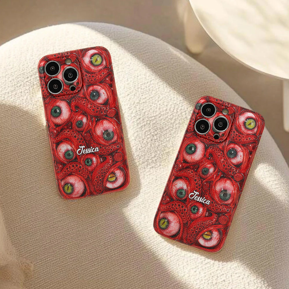 Horror Bloody Eyes - Personalisierte Halloween-Handyhülle aus Leder