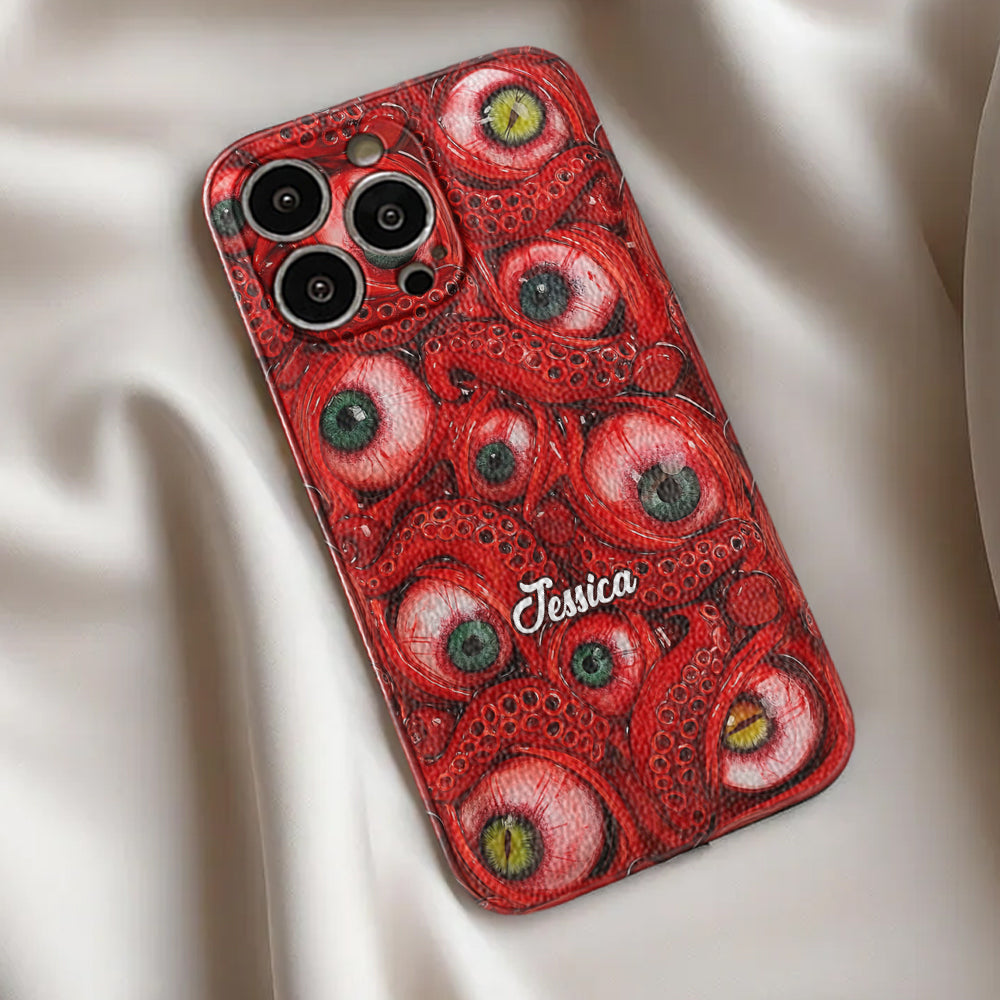 Horror Bloody Eyes - Personalisierte Halloween-Handyhülle aus Leder