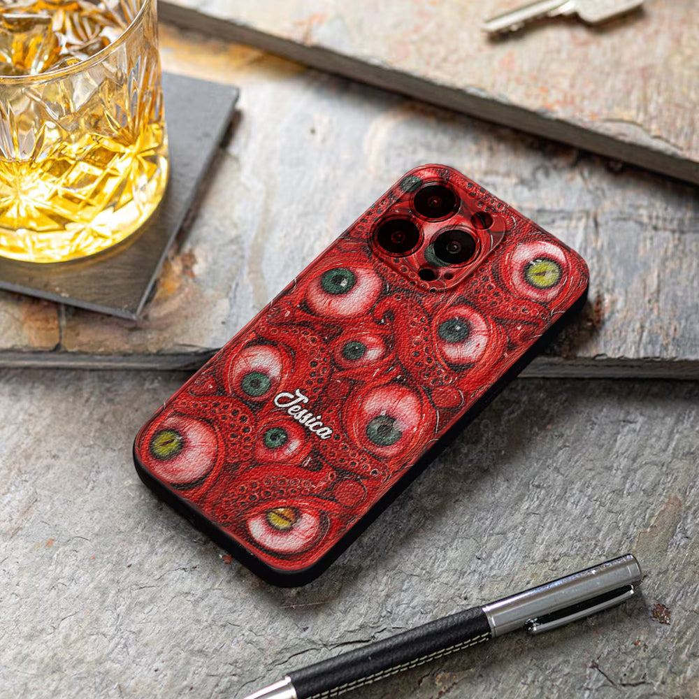 Horror Bloody Eyes - Personalisierte Halloween-Handyhülle aus Leder