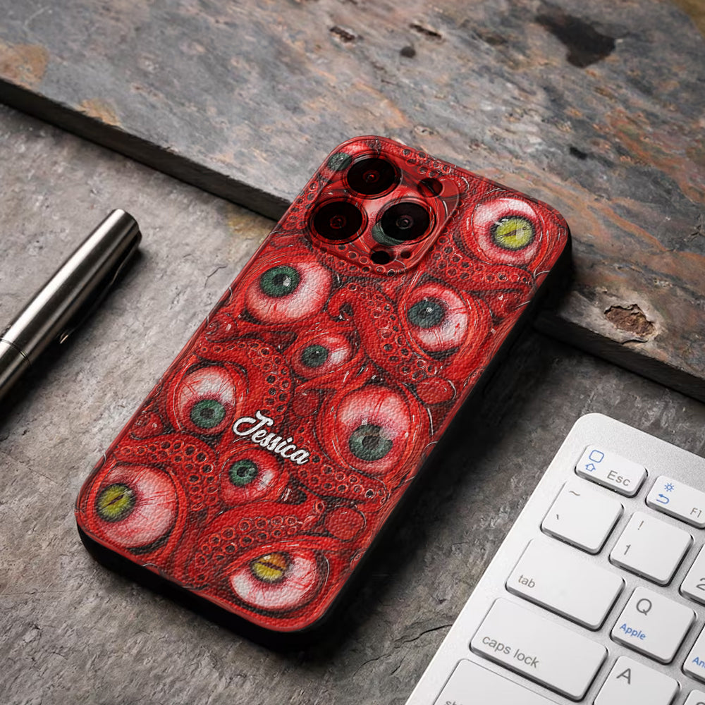 Horror Bloody Eyes - Personalisierte Halloween-Handyhülle aus Leder