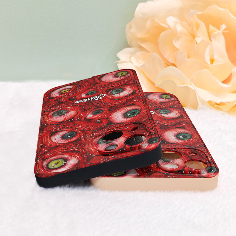Horror Bloody Eyes - Personalisierte Halloween-Handyhülle aus Leder